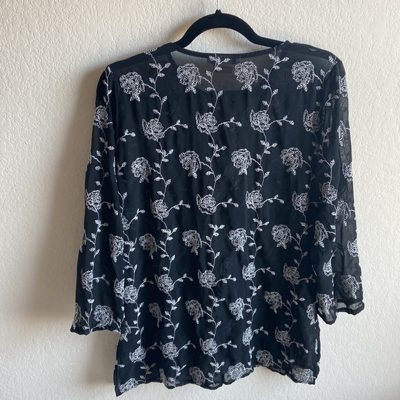 White House Black Market sheer black embroidered floral blouse - Picture 4 of 5